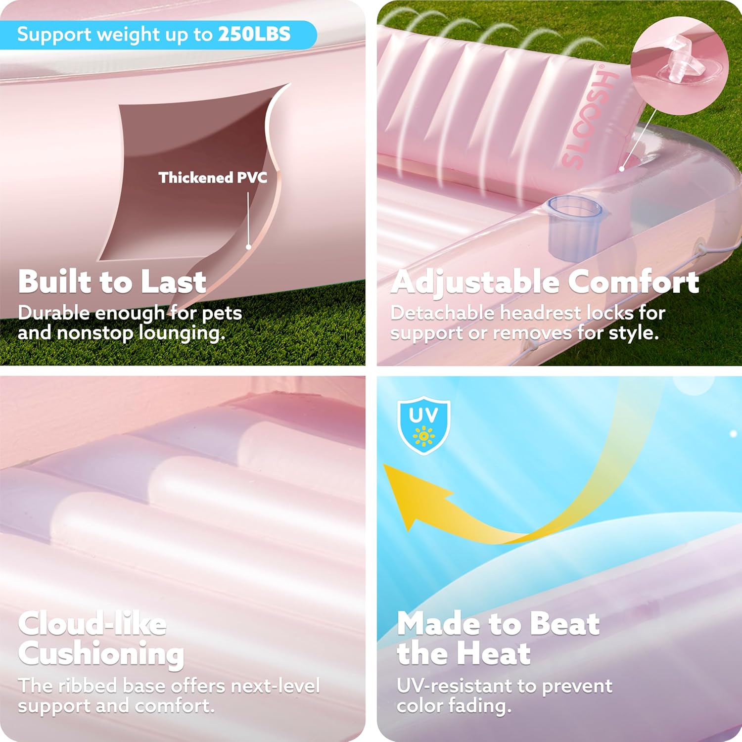 Inflatable Tanning Pool Lounger Float, 70" x 46" Pool Floats Adult with Pillow