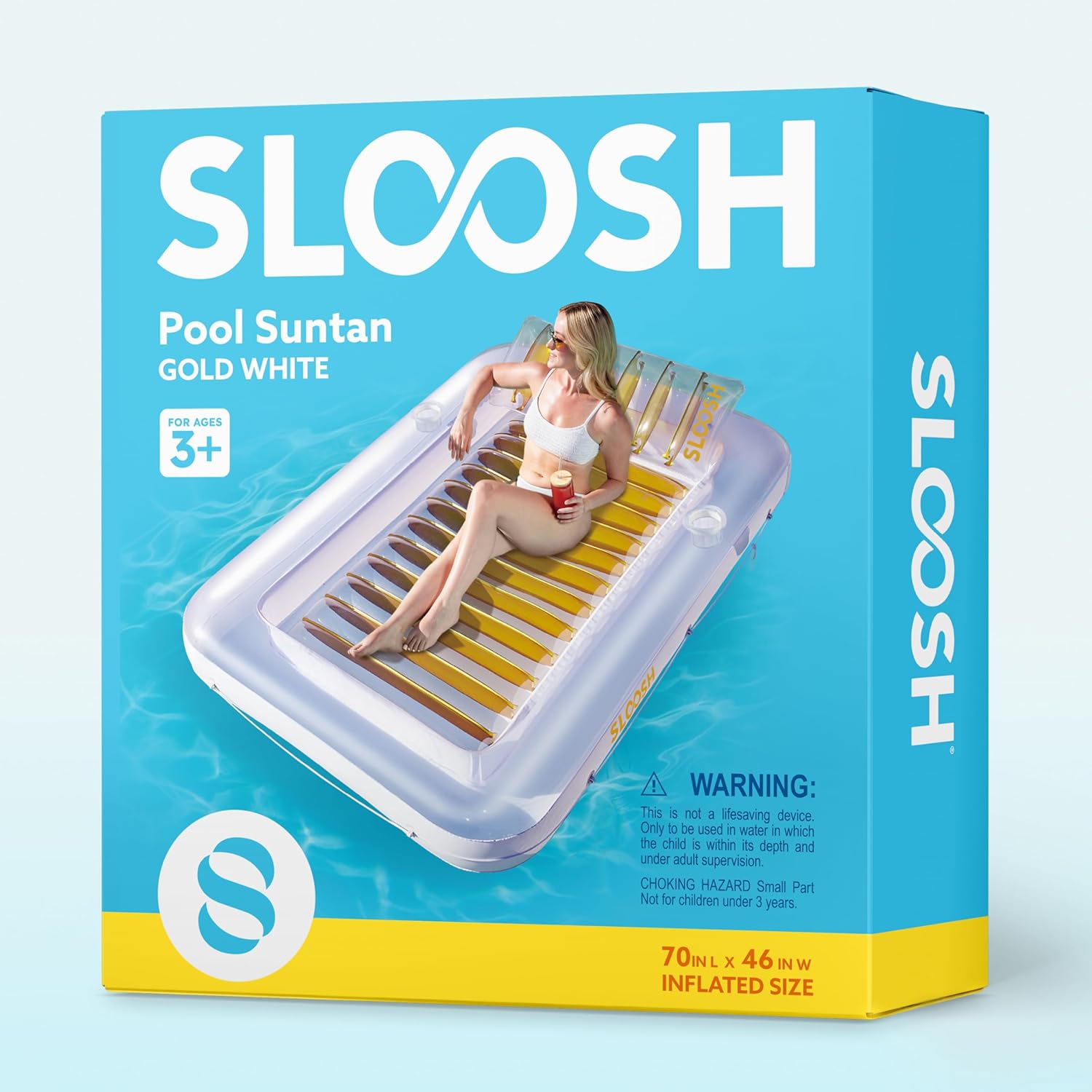 Inflatable Tanning Pool Lounger Float, 70" x 46" Pool Floats Adult with Pillow