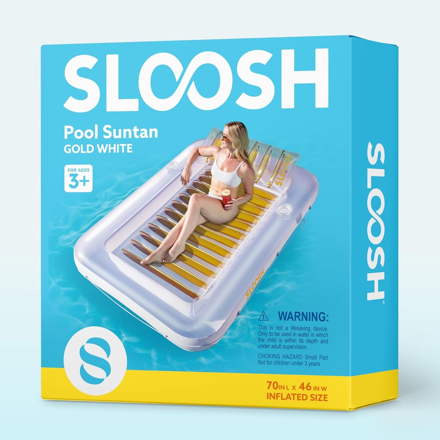 Inflatable Tanning Pool Lounger Float, 70" x 46" Pool Floats Adult with Pillow