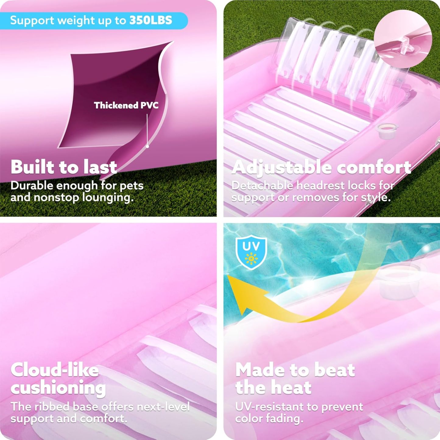 Inflatable Tanning Pool Lounger Float, 70" x 46" Pool Floats Adult with Pillow