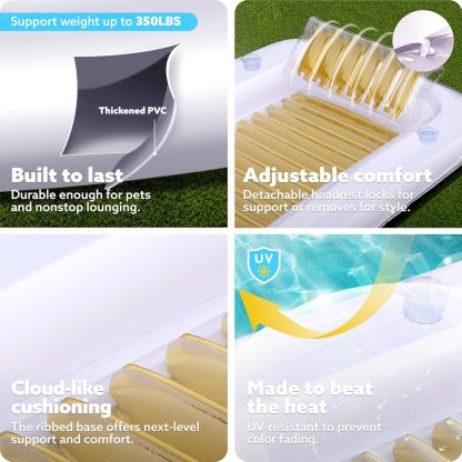 Inflatable Tanning Pool Lounger Float, 70" x 46" Pool Floats Adult with Pillow