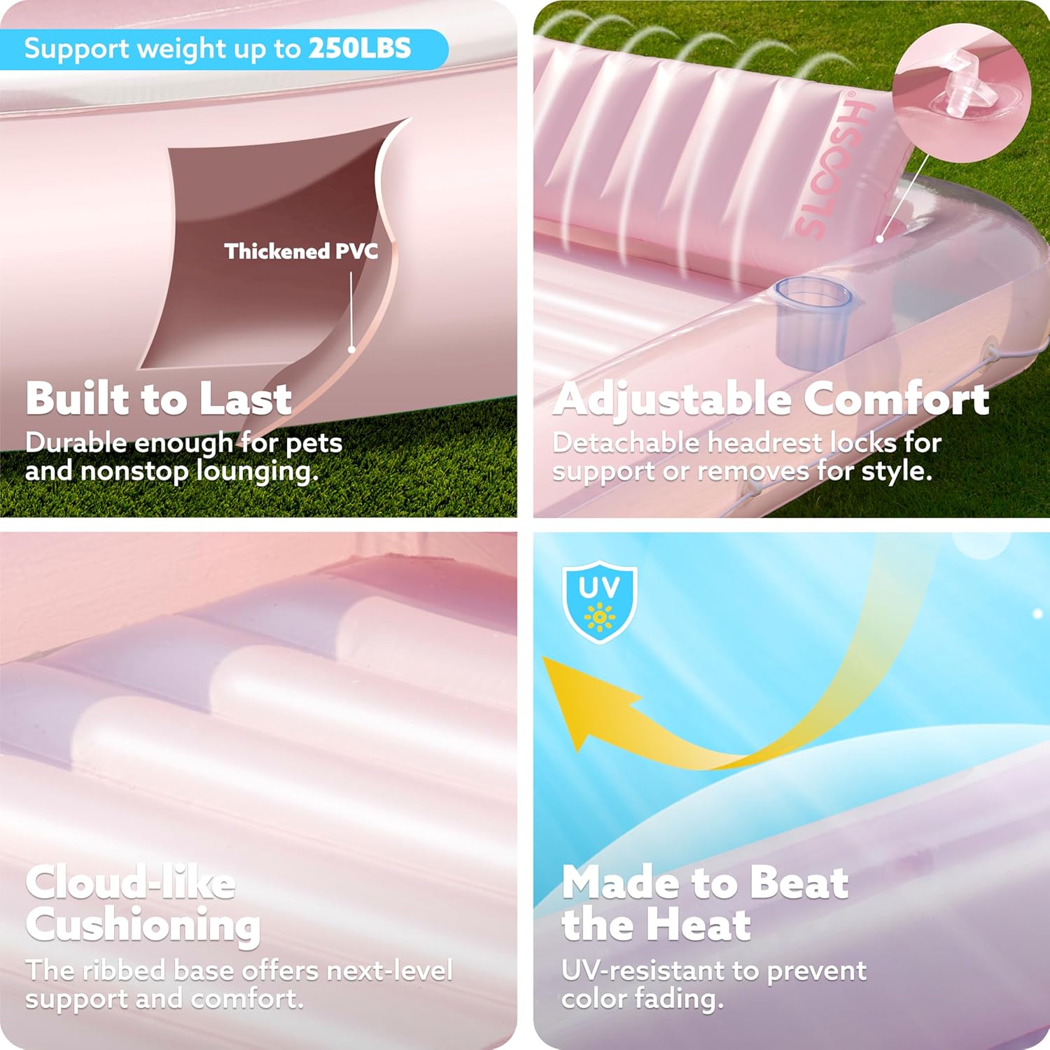 Inflatable Tanning Pool Lounger Float, 70" x 46" Pool Floats Adult with Pillow