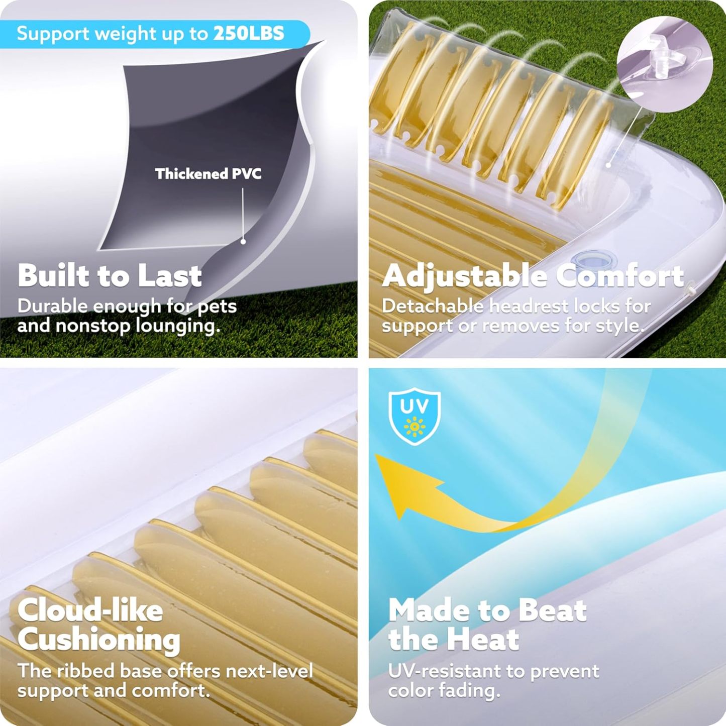 Inflatable Tanning Pool Lounger Float, 70" x 46" Pool Floats Adult with Pillow