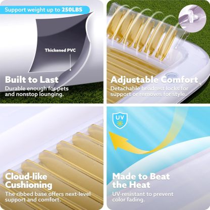 Inflatable Tanning Pool Lounger Float, 70" x 46" Pool Floats Adult with Pillow