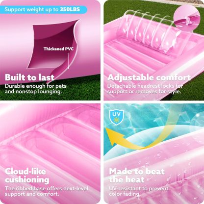 Inflatable Tanning Pool Lounger Float, 70" x 46" Pool Floats Adult with Pillow