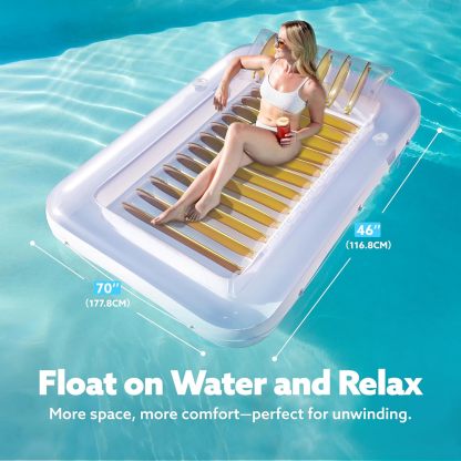Inflatable Tanning Pool Lounger Float, 70" x 46" Pool Floats Adult with Pillow