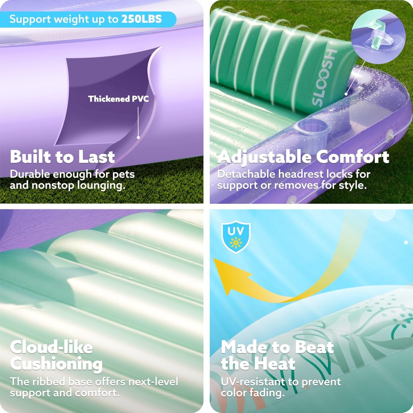 Inflatable Tanning Pool Lounger Float, 70" x 46" Pool Floats Adult with Pillow