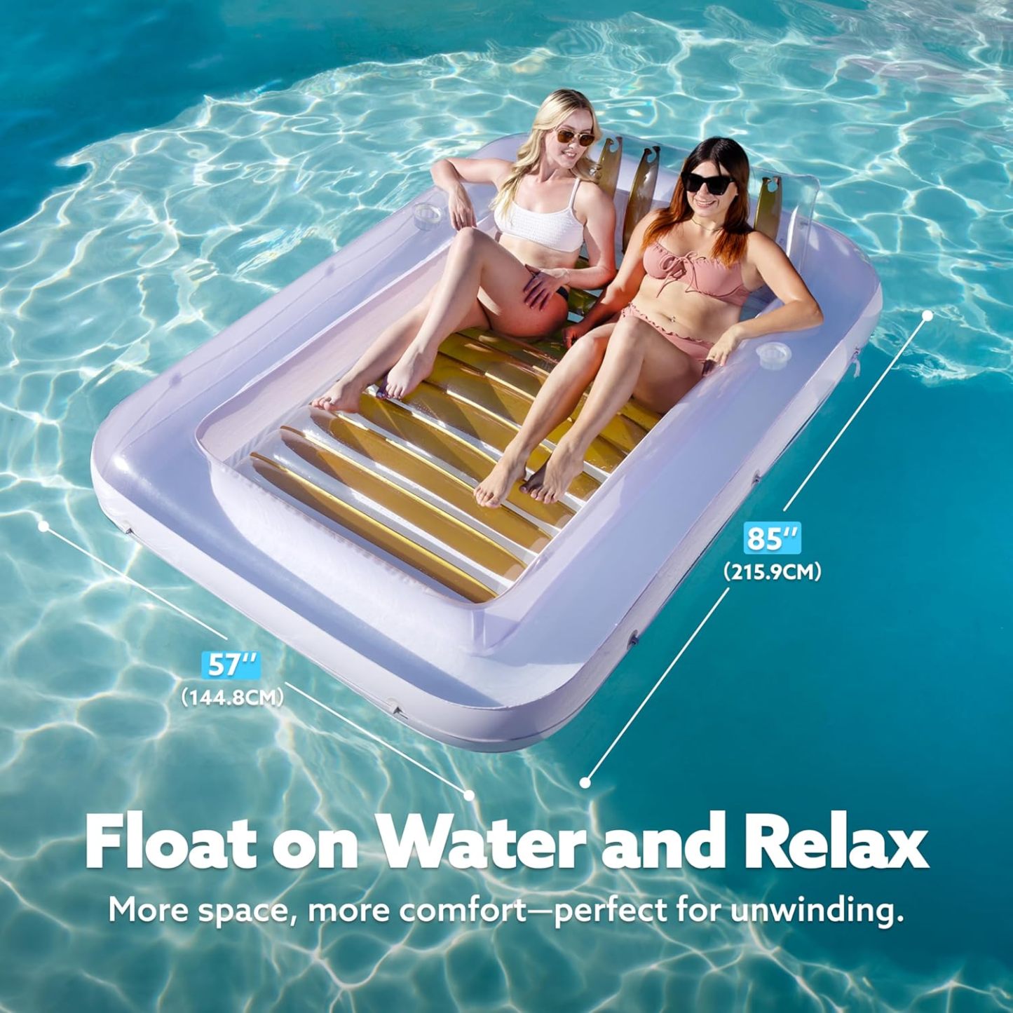 Inflatable Tanning Pool Lounger Float, 70" x 46" Pool Floats Adult with Pillow