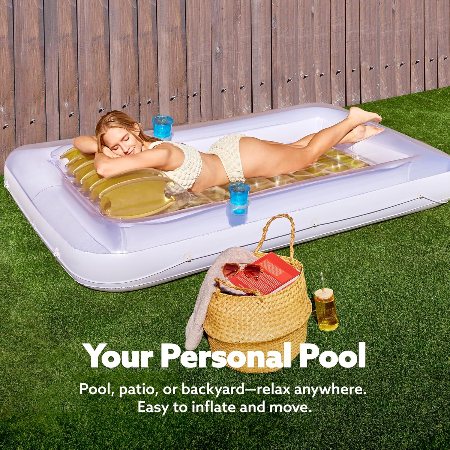 Inflatable Tanning Pool Lounger Float, 70" x 46" Pool Floats Adult with Pillow