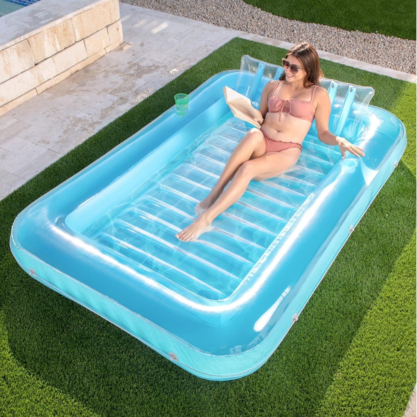 Inflatable Tanning Pool Lounger Float, 70" x 46" Pool Floats Adult with Pillow