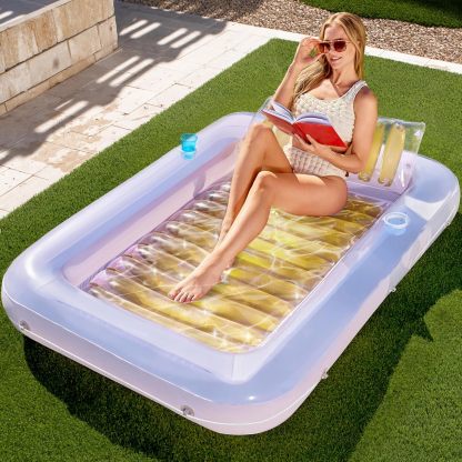 Inflatable Tanning Pool Lounger Float, 70" x 46" Pool Floats Adult with Pillow