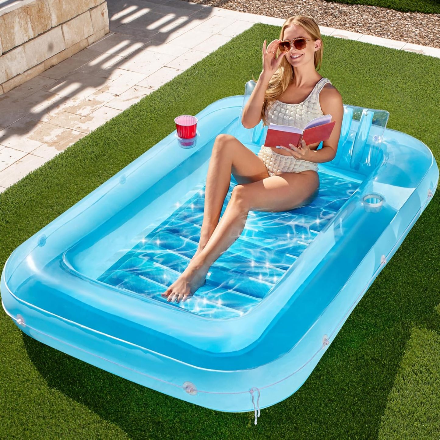 Inflatable Tanning Pool Lounger Float, 70" x 46" Pool Floats Adult with Pillow