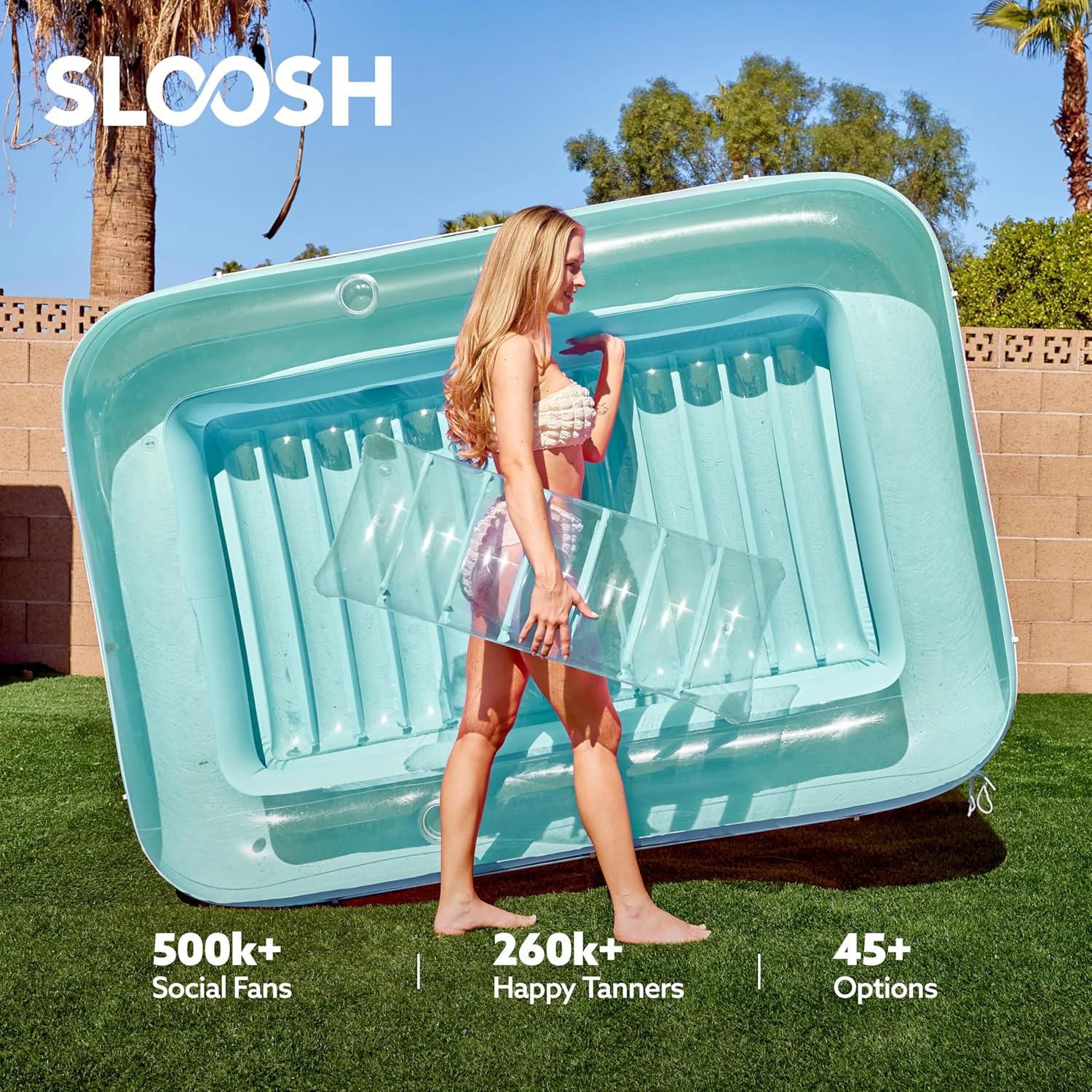 Inflatable Tanning Pool Lounger Float, 70" x 46" Pool Floats Adult with Pillow