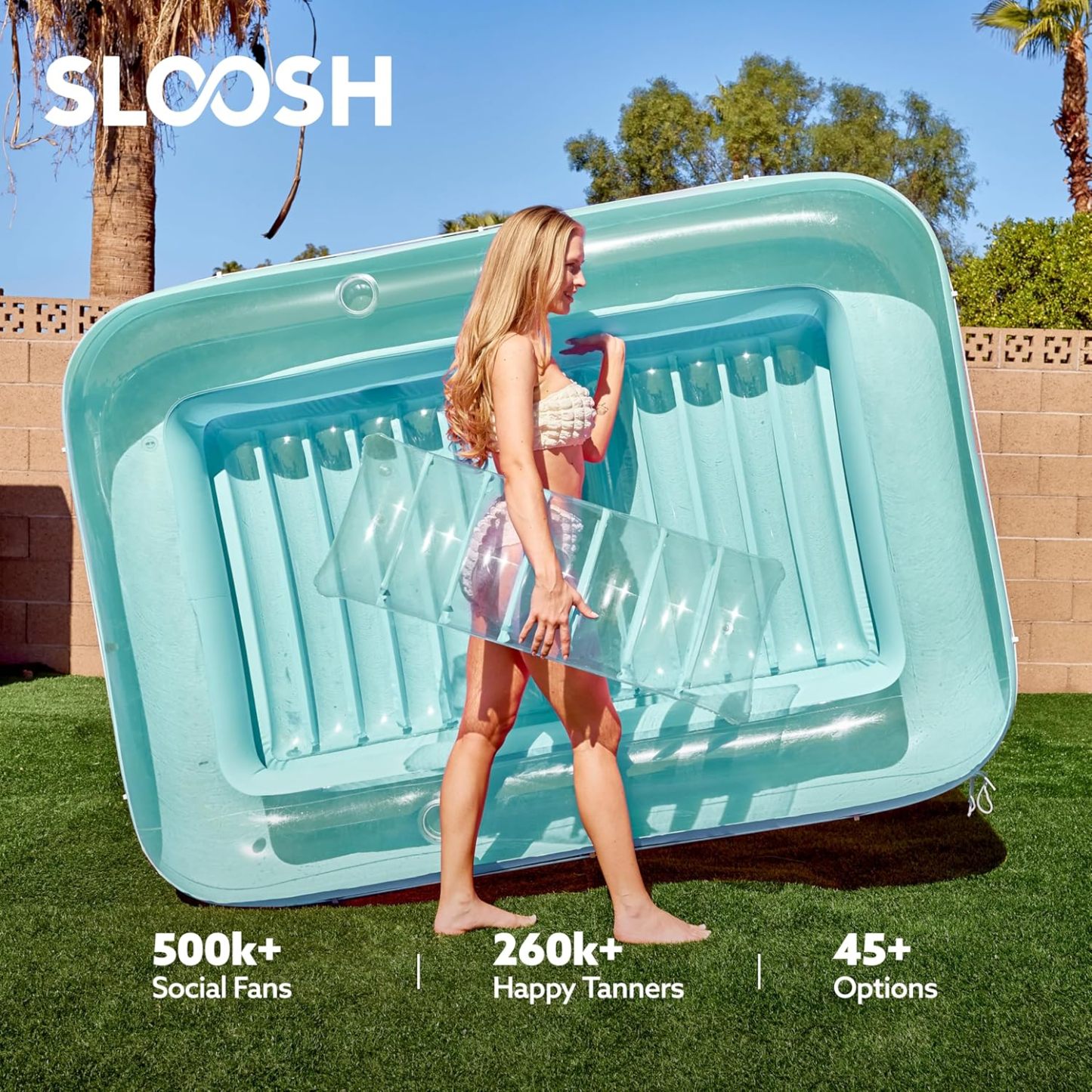 Inflatable Tanning Pool Lounger Float, 70" x 46" Pool Floats Adult with Pillow