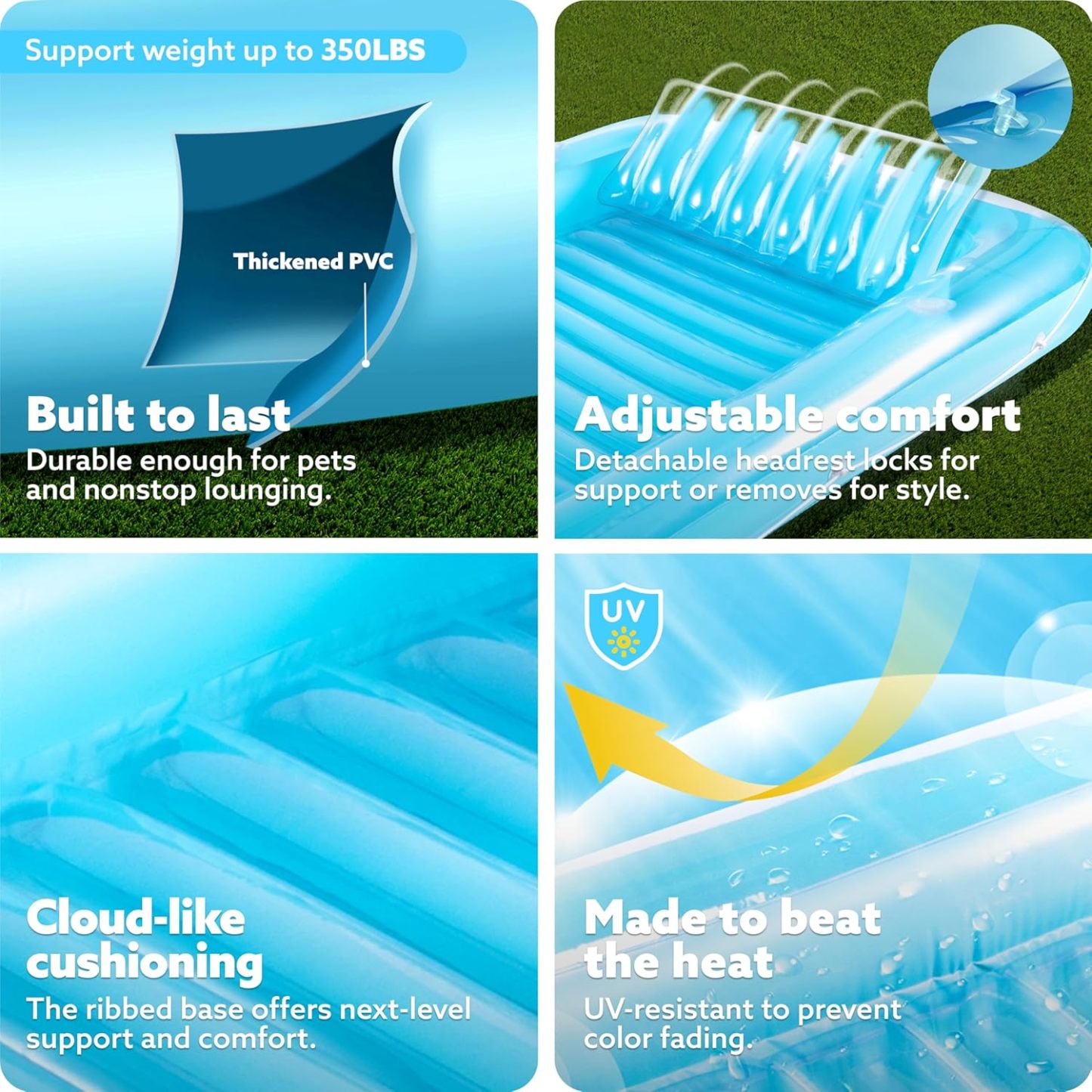 Inflatable Tanning Pool Lounger Float, 70" x 46" Pool Floats Adult with Pillow