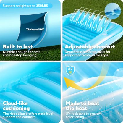 Inflatable Tanning Pool Lounger Float, 70" x 46" Pool Floats Adult with Pillow