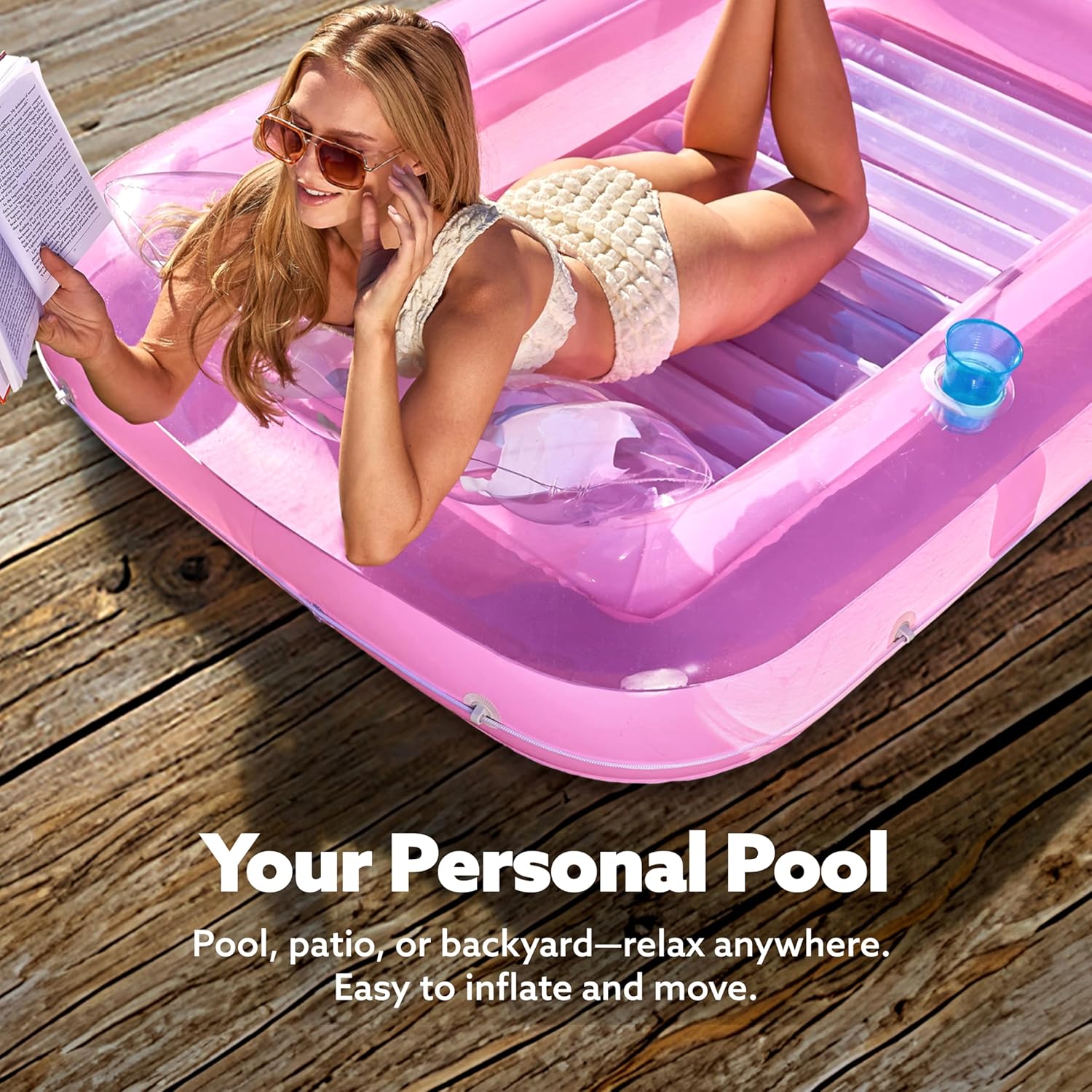 Inflatable Tanning Pool Lounger Float, 70" x 46" Pool Floats Adult with Pillow