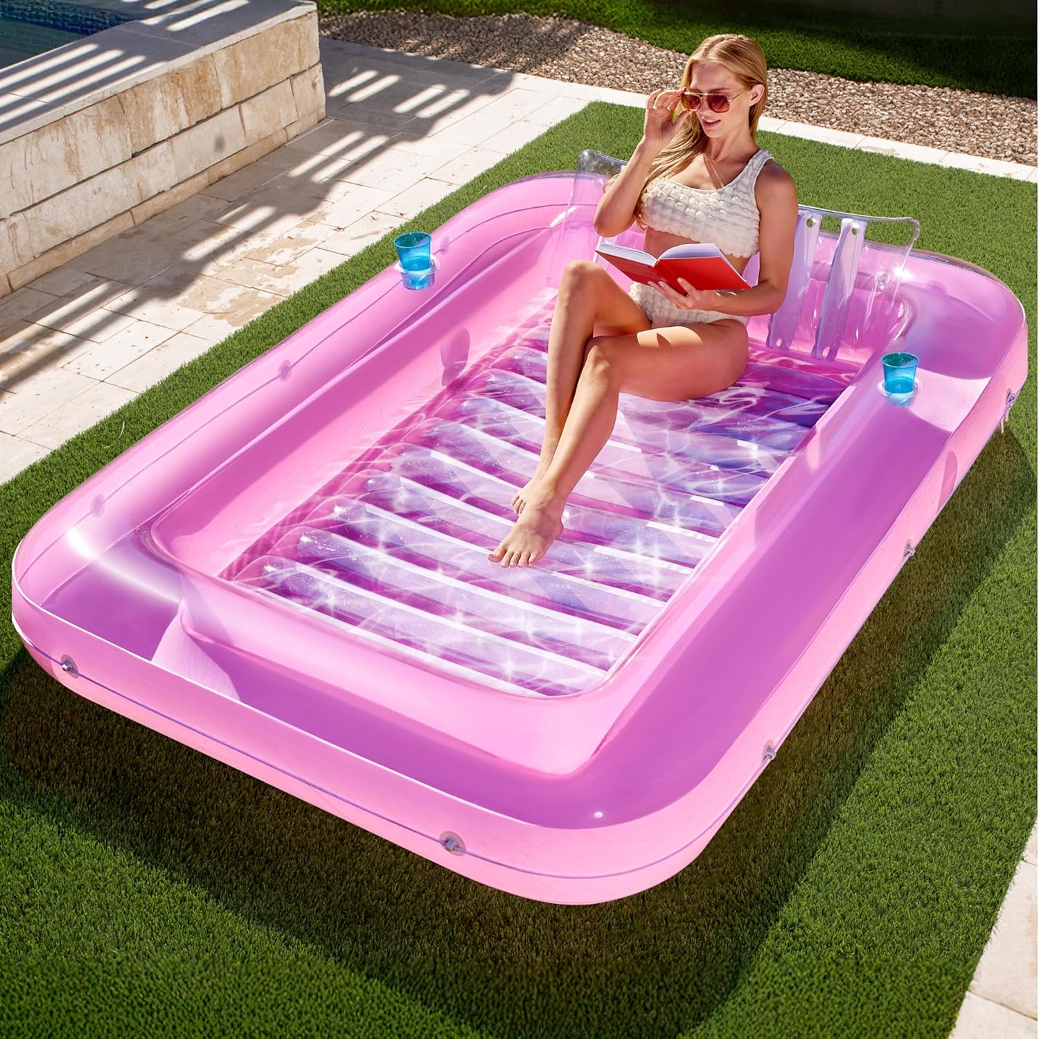 Inflatable Tanning Pool Lounger Float, 70" x 46" Pool Floats Adult with Pillow