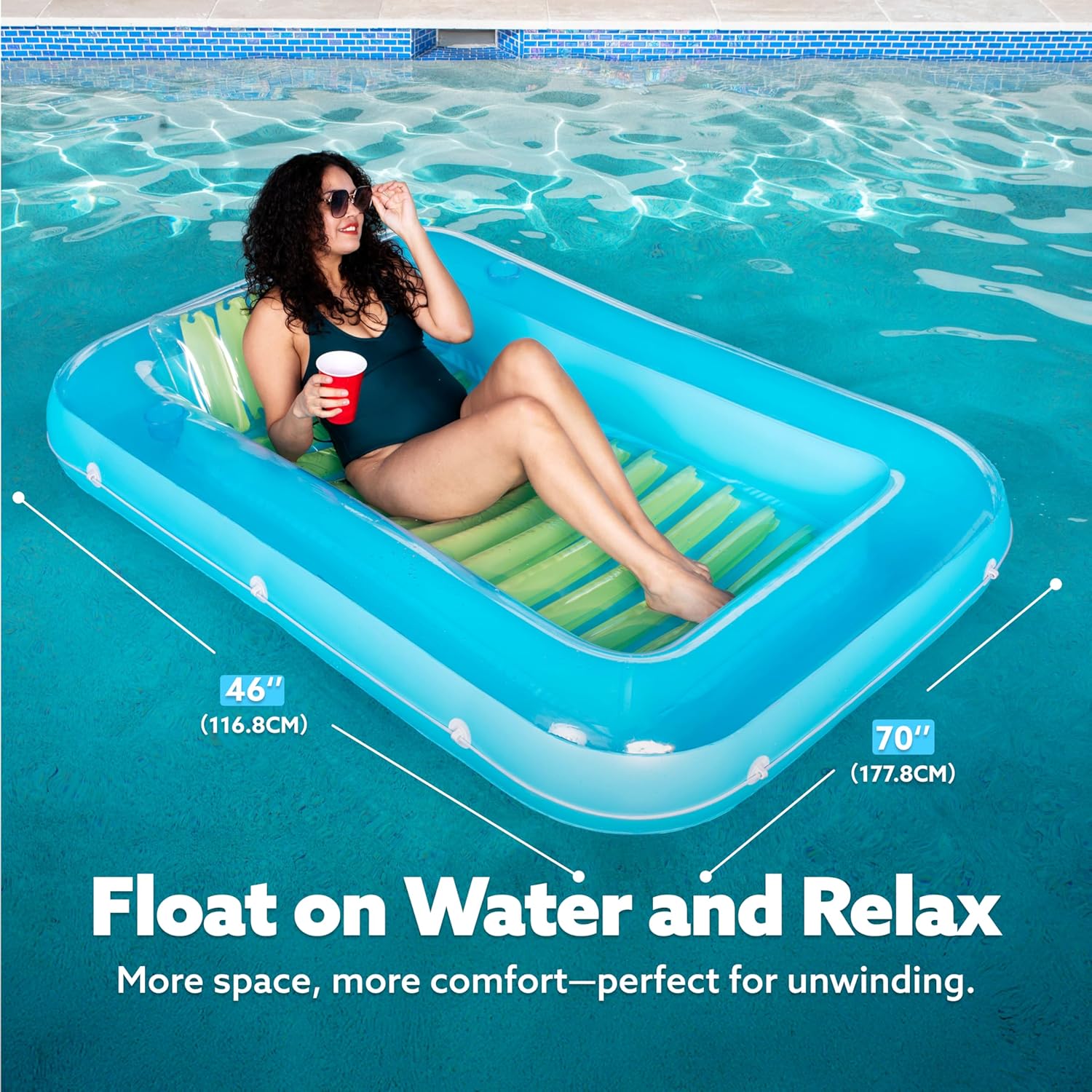 Inflatable Tanning Pool Lounger Float, 70" x 46" Pool Floats Adult with Pillow