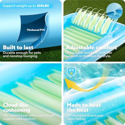 Inflatable Tanning Pool Lounger Float, 70" x 46" Pool Floats Adult with Pillow