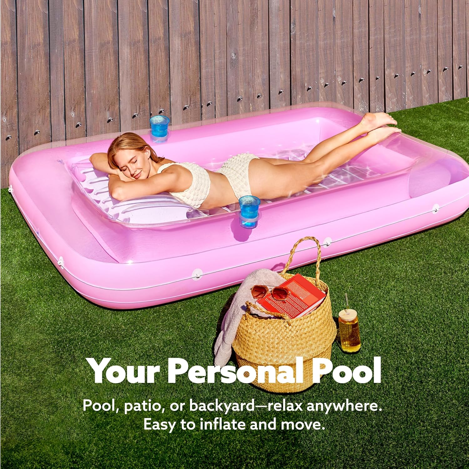 Inflatable Tanning Pool Lounger Float, 70" x 46" Pool Floats Adult with Pillow