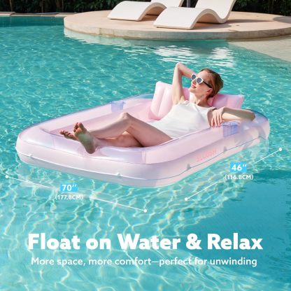 Inflatable Tanning Pool Lounger Float, 70" x 46" Pool Floats Adult with Pillow