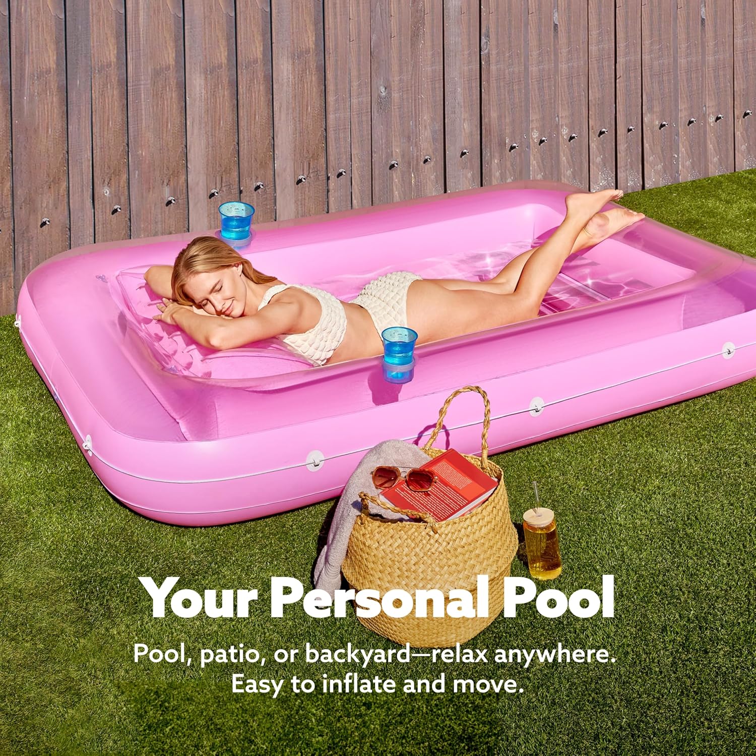 Inflatable Tanning Pool Lounger Float, 70" x 46" Pool Floats Adult with Pillow