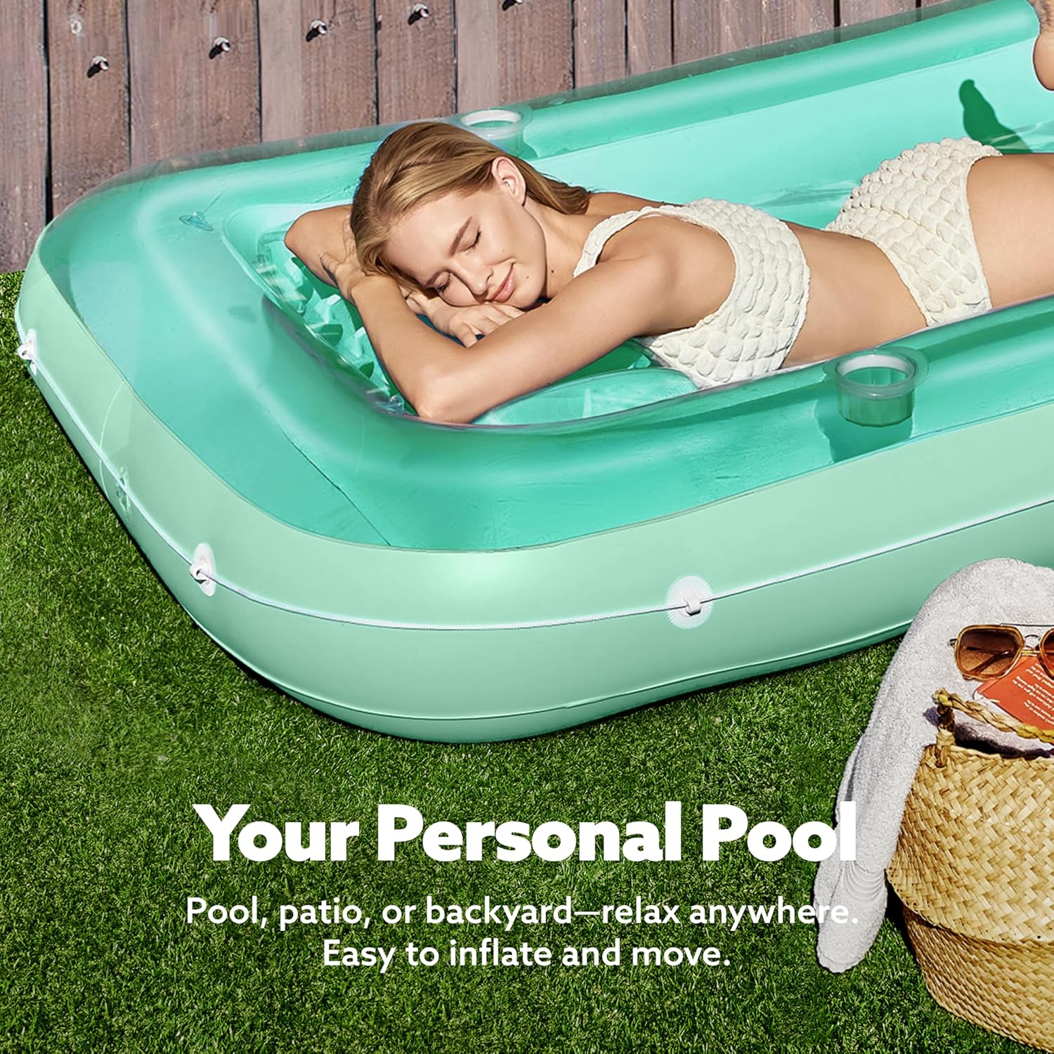 Inflatable Tanning Pool Lounger Float, 70" x 46" Pool Floats Adult with Pillow