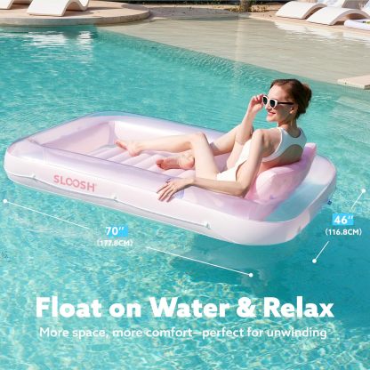 Inflatable Tanning Pool Lounger Float, 70" x 46" Pool Floats Adult with Pillow