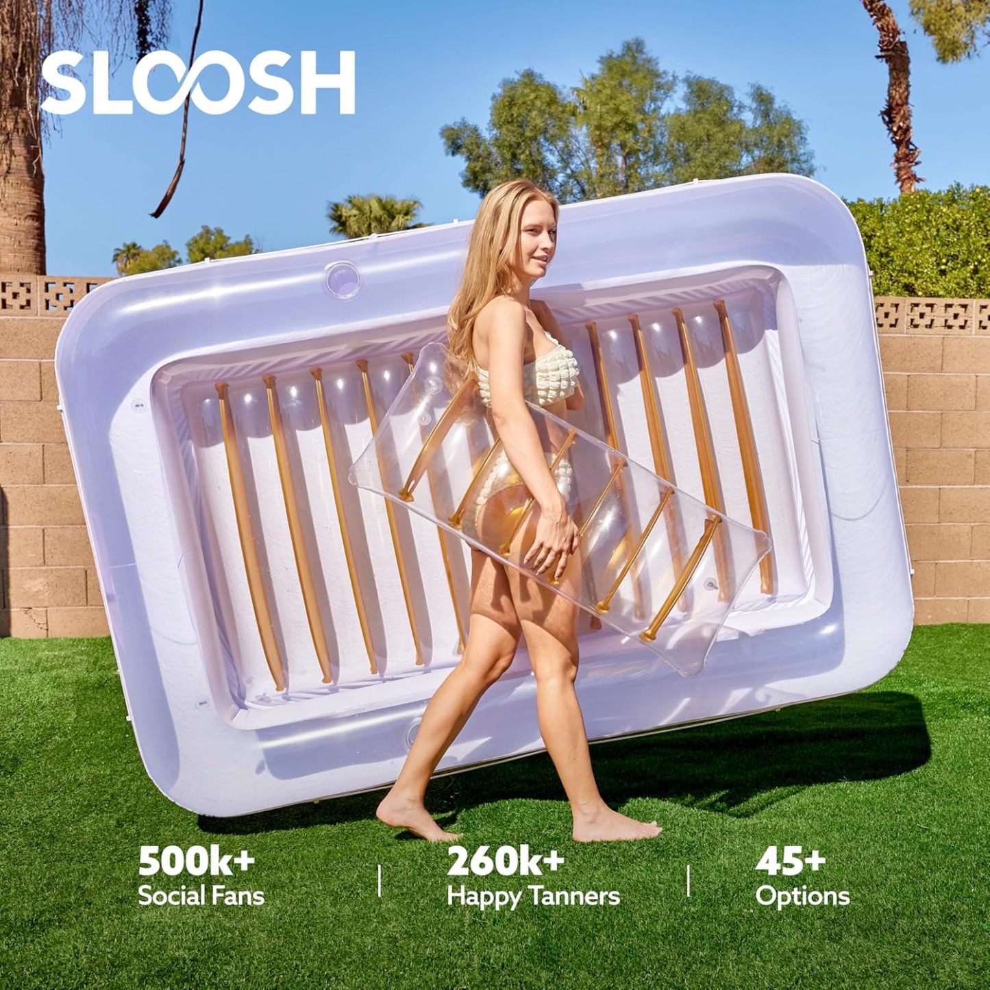 Inflatable Tanning Pool Lounger Float, 70" x 46" Pool Floats Adult with Pillow