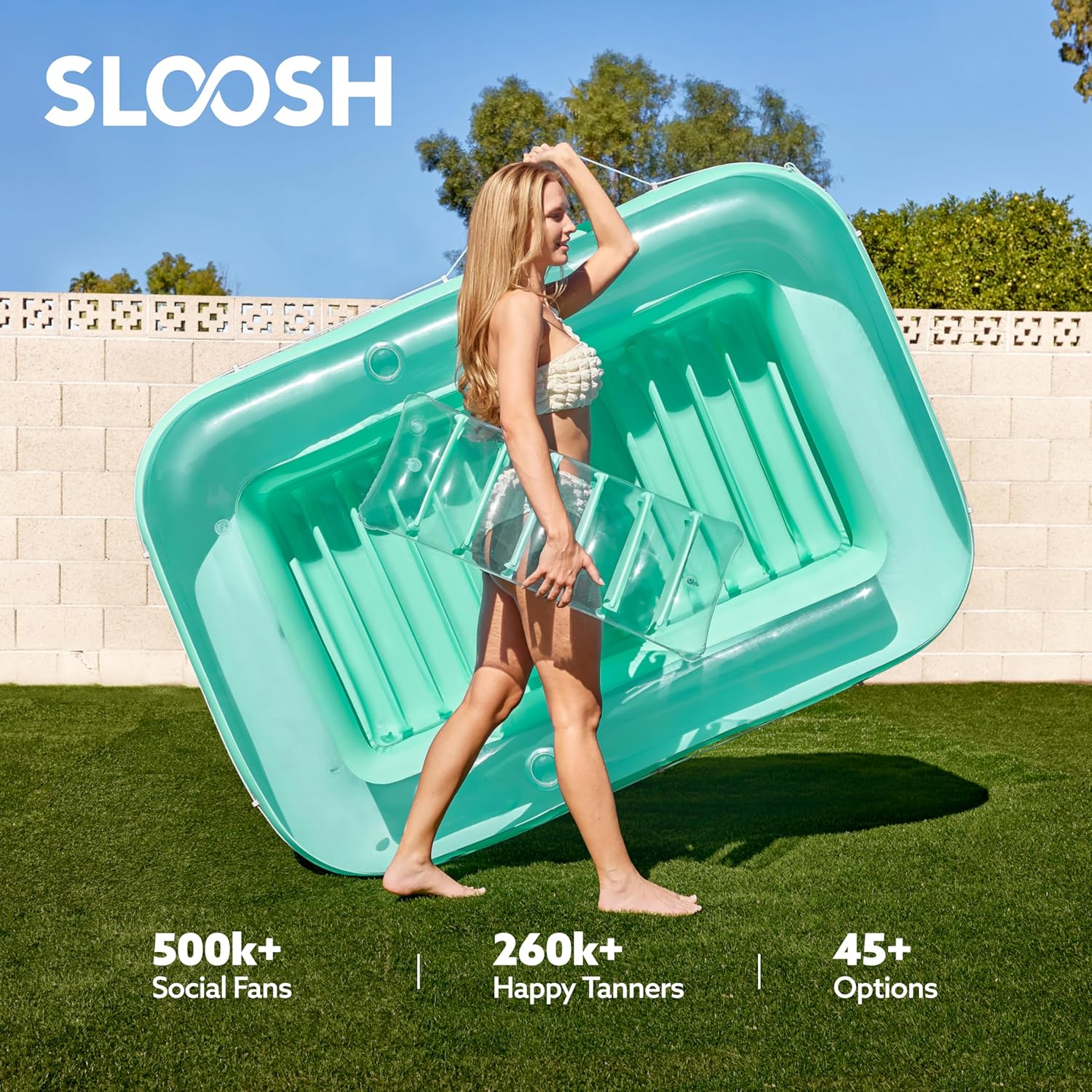 Inflatable Tanning Pool Lounger Float, 70" x 46" Pool Floats Adult with Pillow