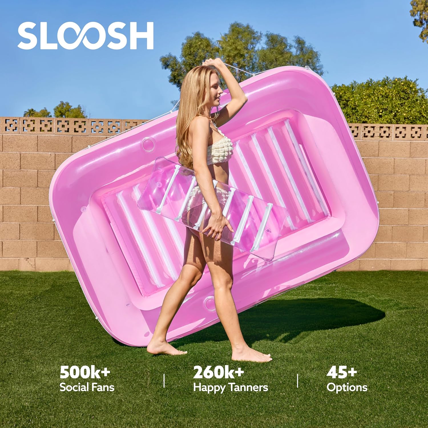 Inflatable Tanning Pool Lounger Float, 70" x 46" Pool Floats Adult with Pillow