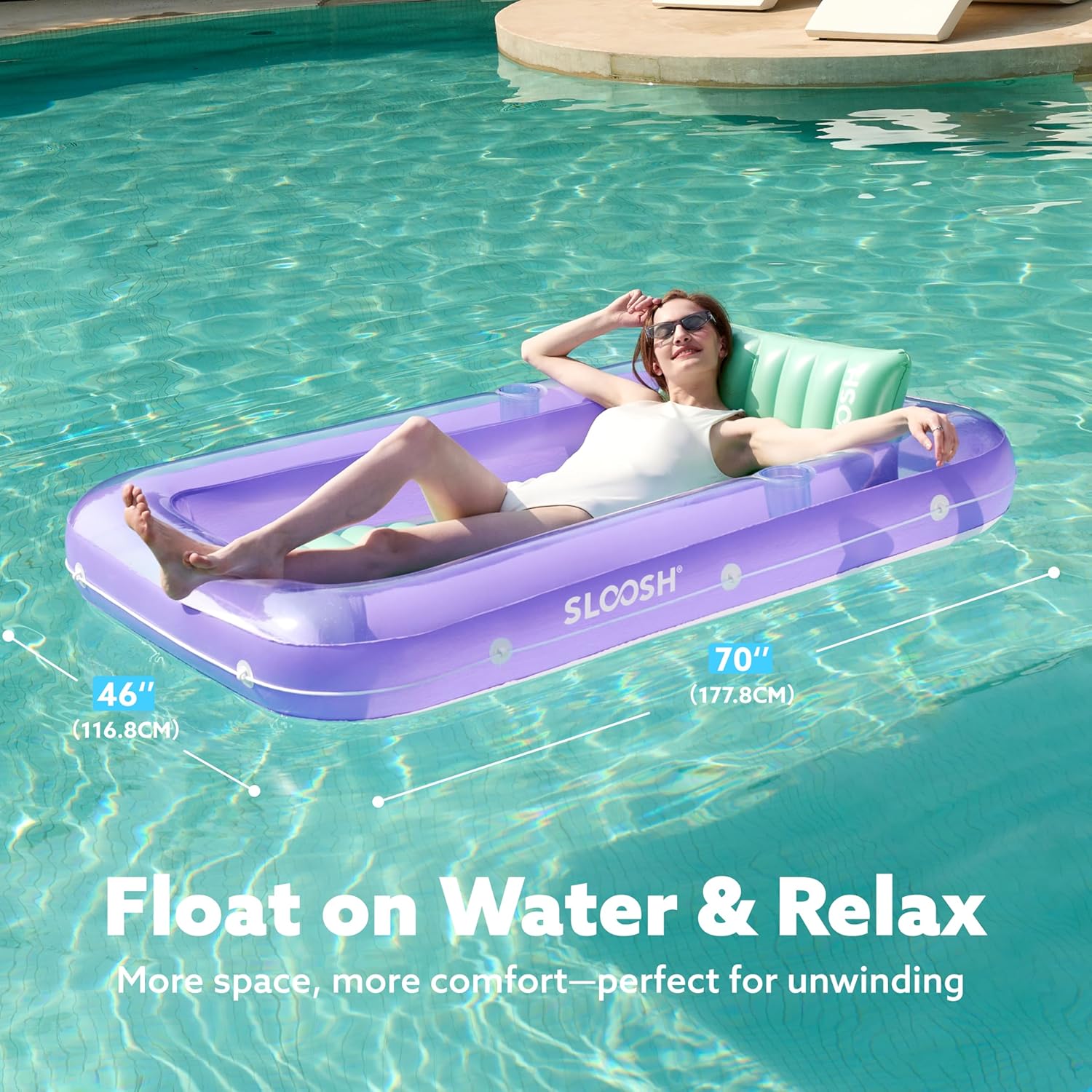 Inflatable Tanning Pool Lounger Float, 70" x 46" Pool Floats Adult with Pillow