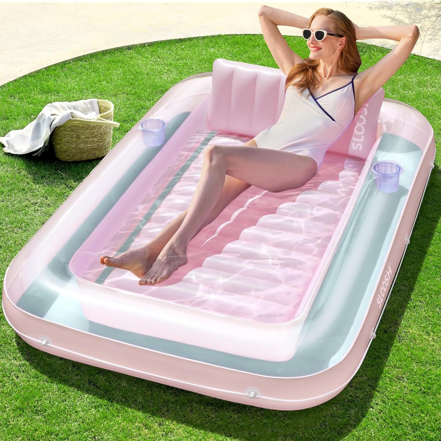 Inflatable Tanning Pool Lounger Float, 70" x 46" Pool Floats Adult with Pillow