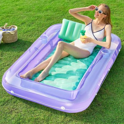 Inflatable Tanning Pool Lounger Float, 70" x 46" Pool Floats Adult with Pillow