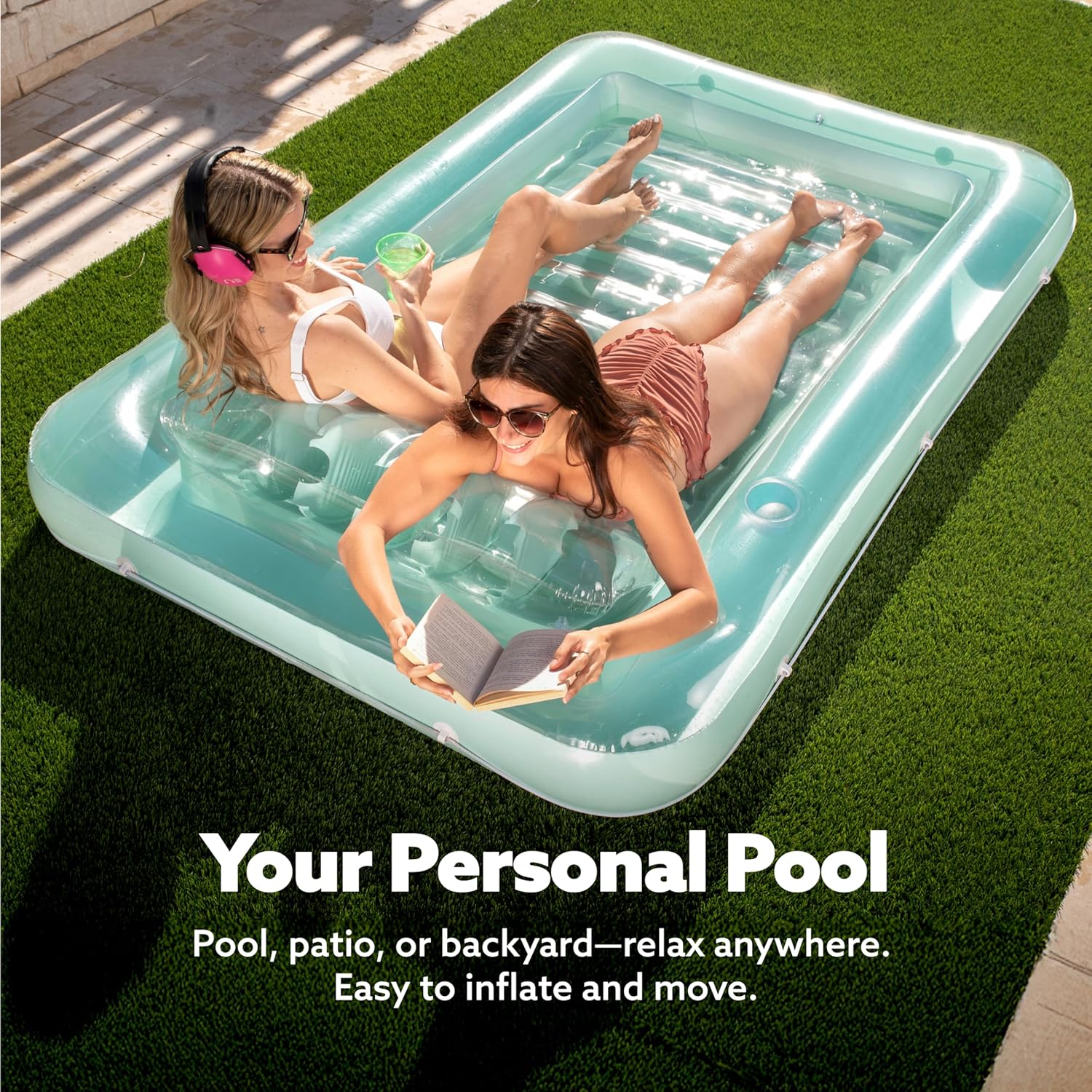 Inflatable Tanning Pool Lounger Float, 70" x 46" Pool Floats Adult with Pillow