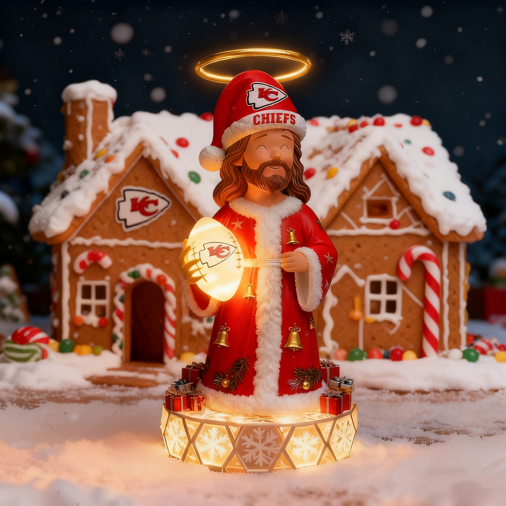 The Glimmering Grace: Jesus Christ Holiday Sports Fan Statue