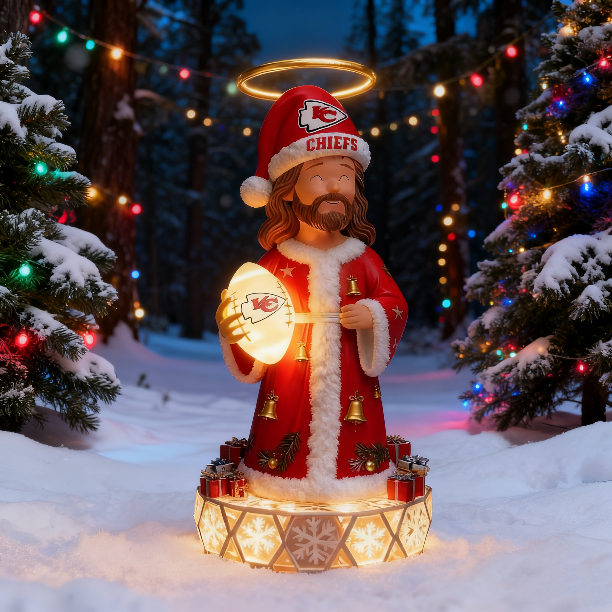 The Glimmering Grace: Jesus Christ Holiday Sports Fan Statue