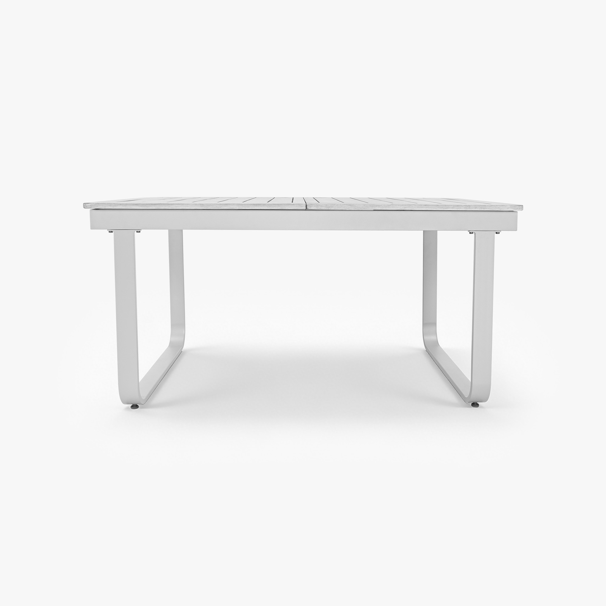 Expandable outdoor patio dining table with U-shaped metal legs and slatted top-Seehill