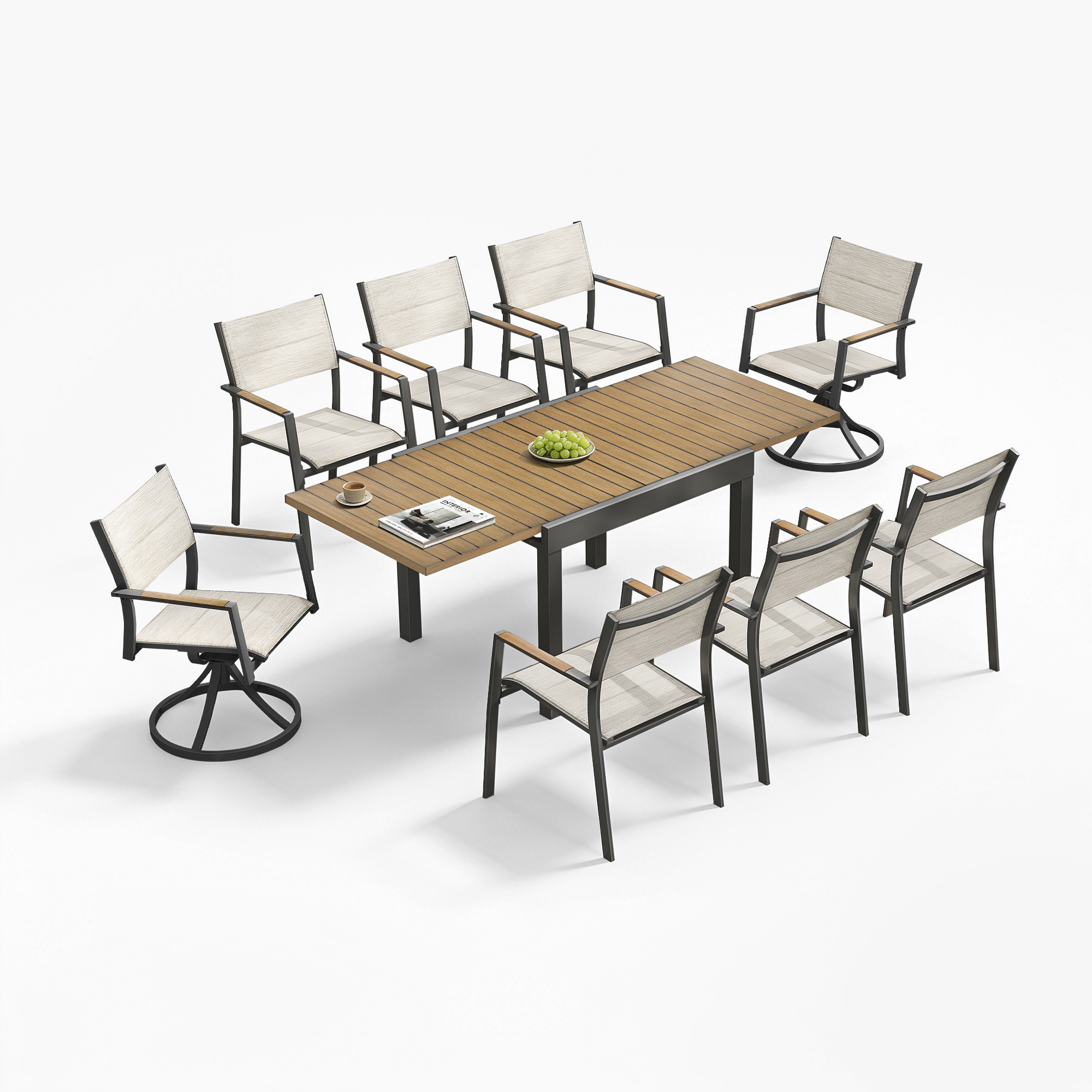 9-piece Extendable Outdoor Dining Set with Swivel Chairs for 8 person- DS065-2