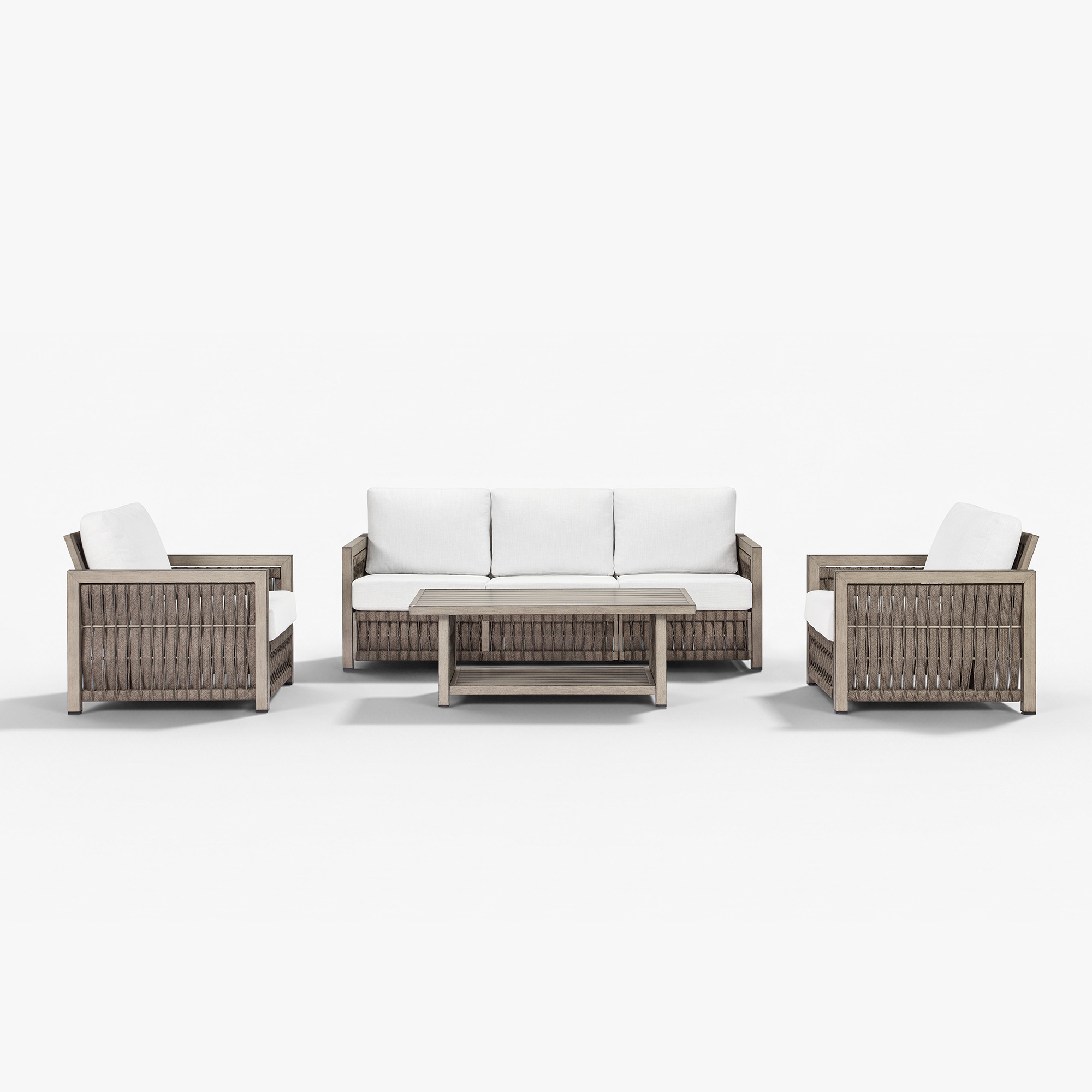 Modern outdoor wicker sofa set with white cushions  - Seehill