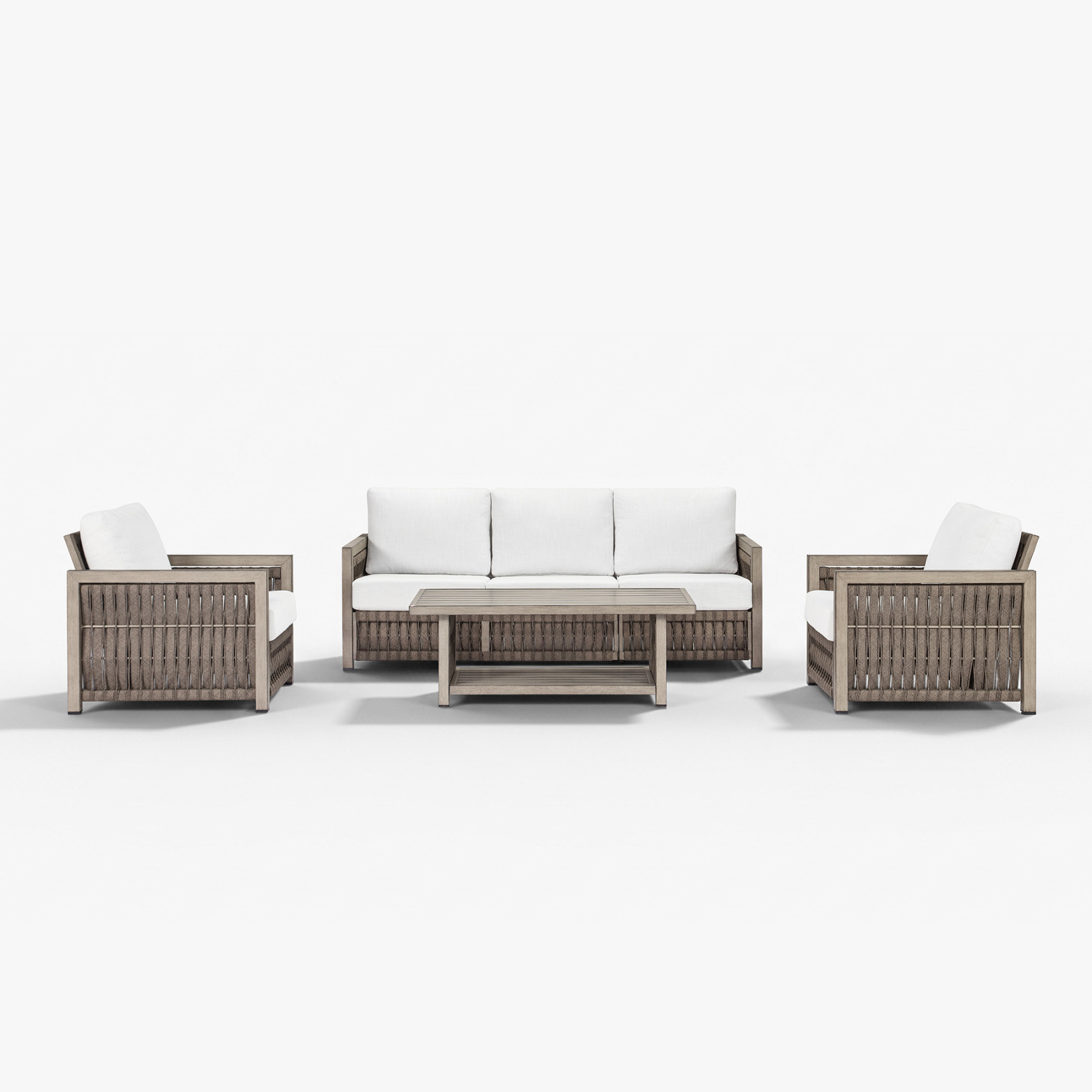 Modern outdoor wicker sofa set with white cushions  - Seehill