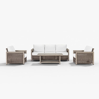 Modern outdoor wicker sofa set with white cushions  - Seehill