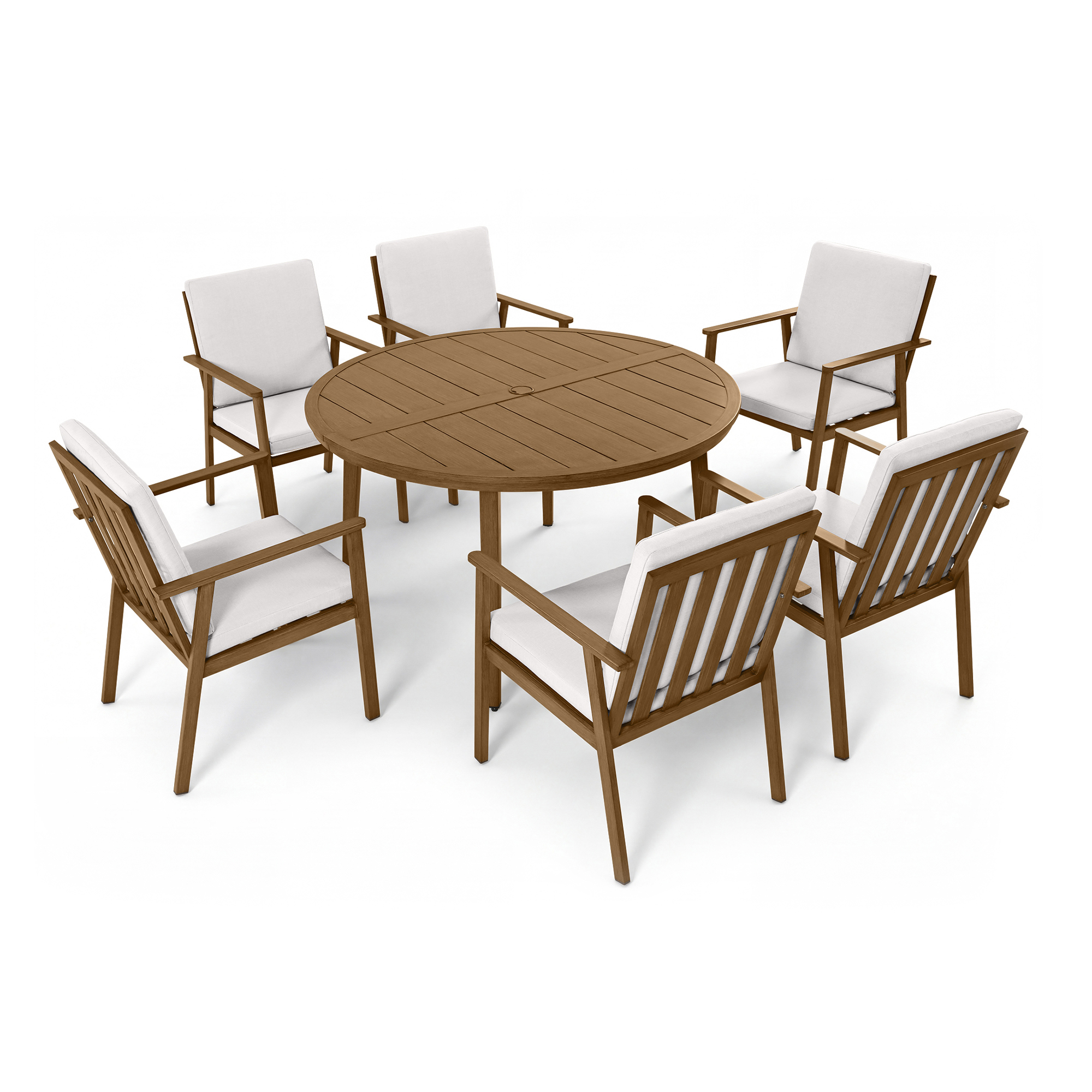 Seven-piece round patio dining set with aluminum frame and cushioned seats-Seehill