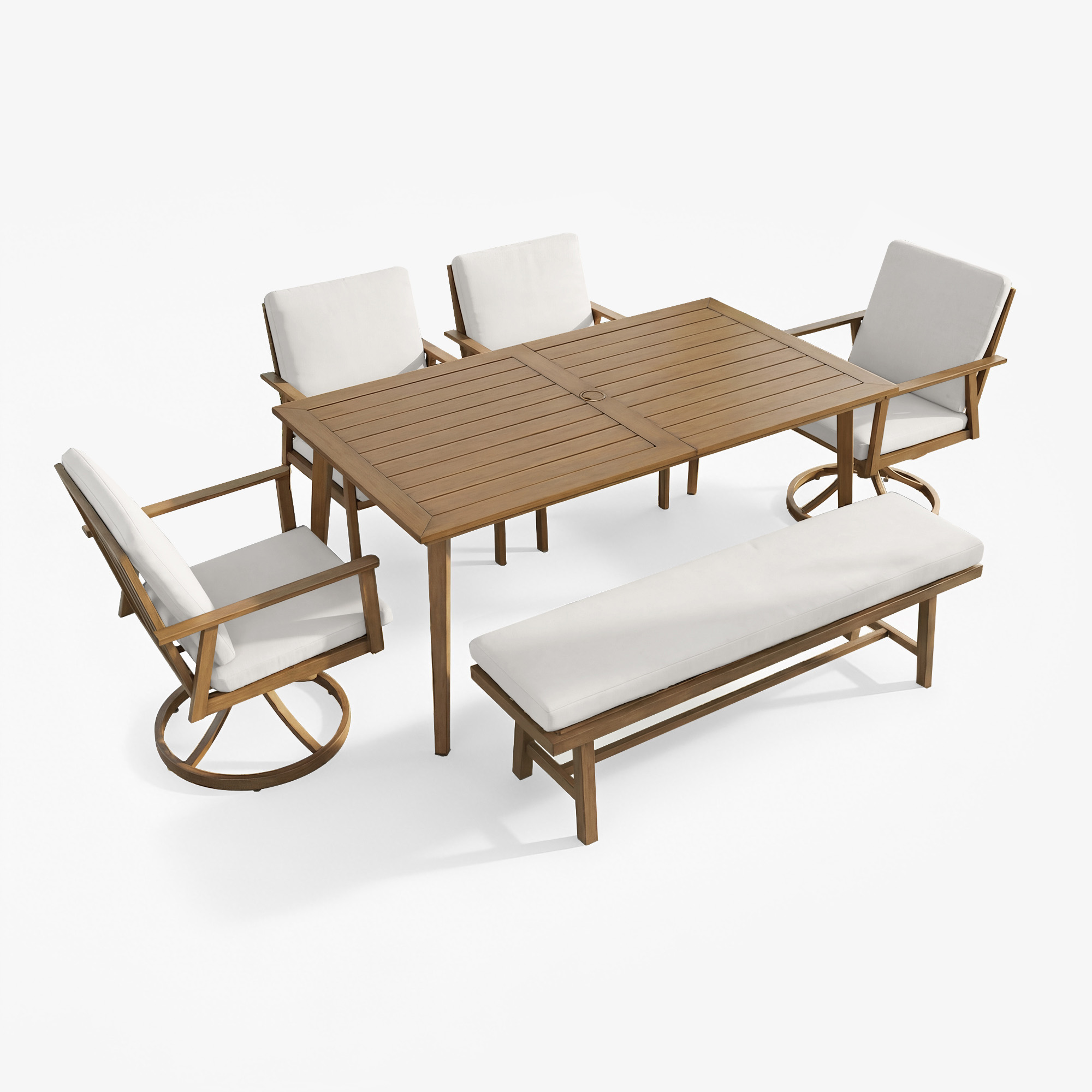 Aluminum Outdoor 6-Person Dining Table Set with 57'' Bench