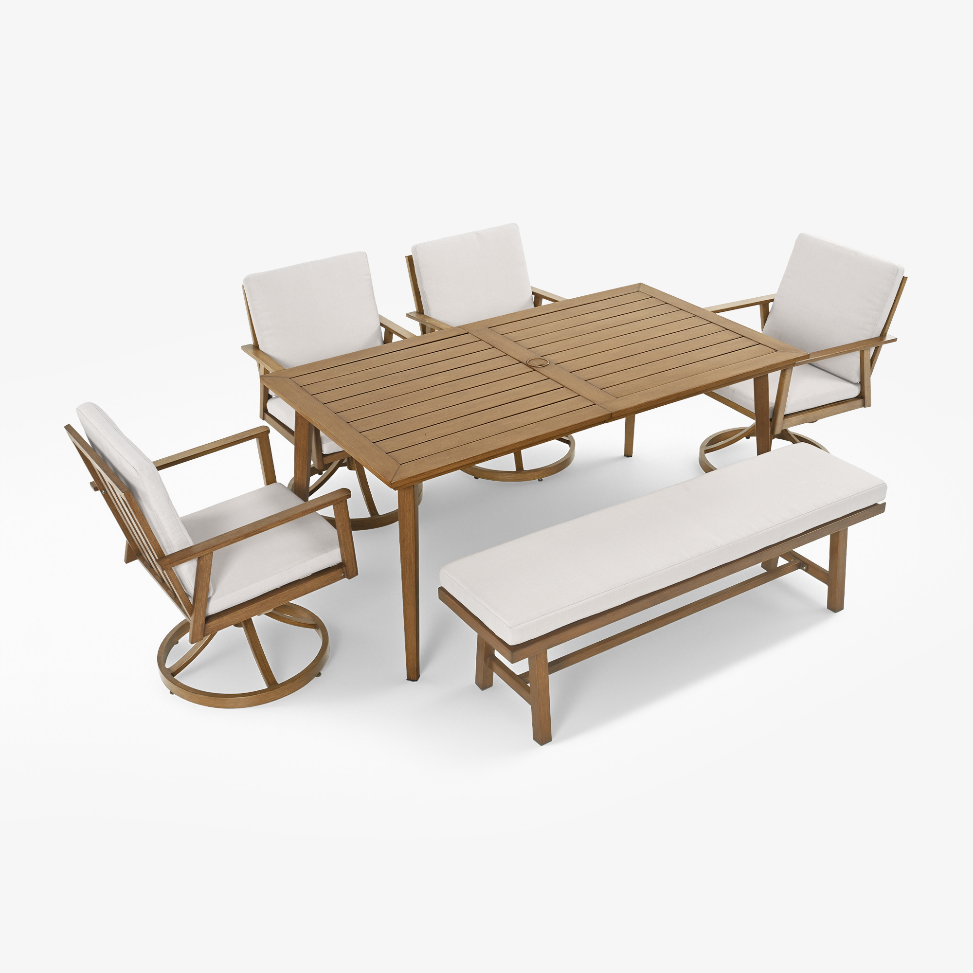 Aluminum Outdoor 6-Person Dining Table Set with 57'' Bench