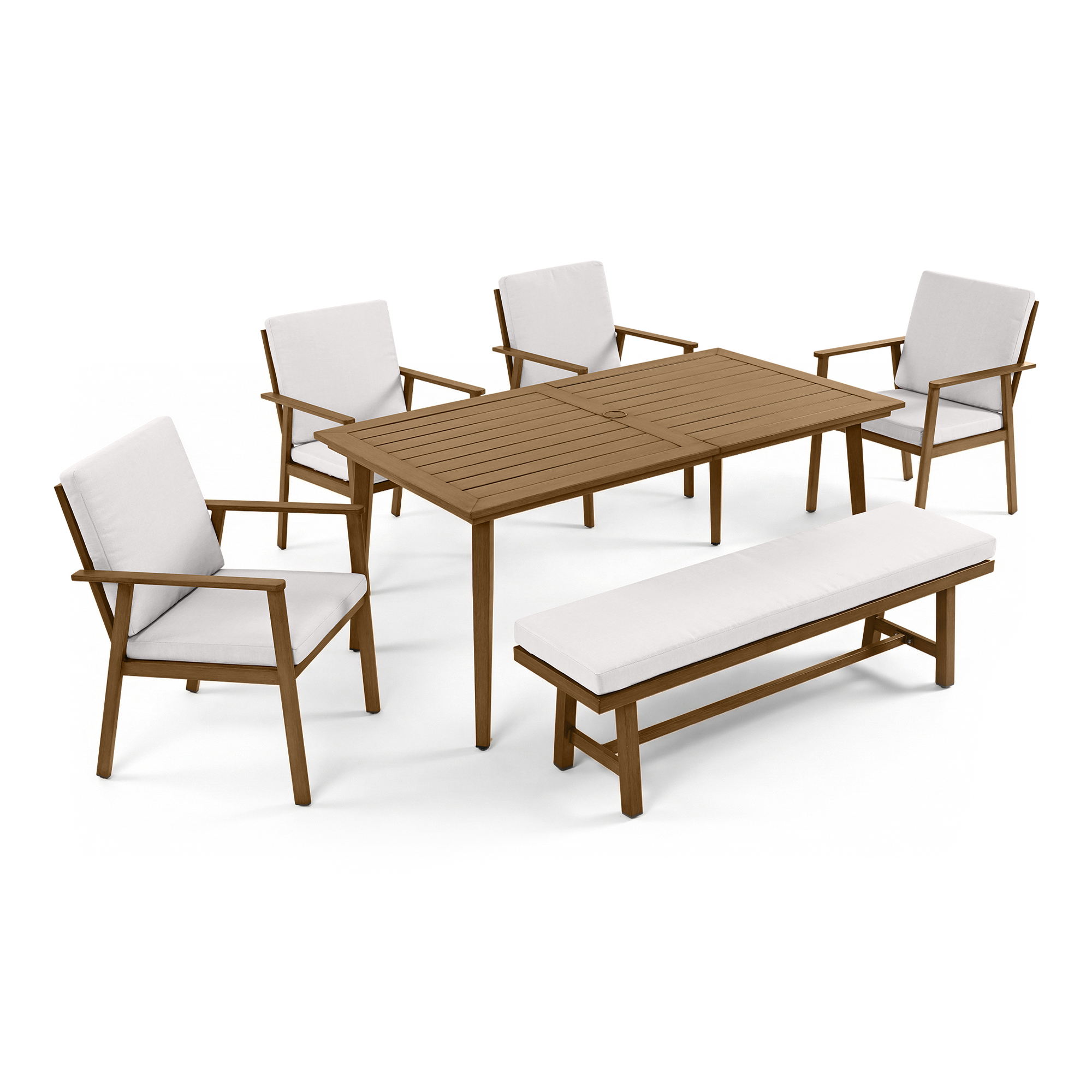 Aluminum Outdoor 6-Person Dining Table Set with 57'' Bench