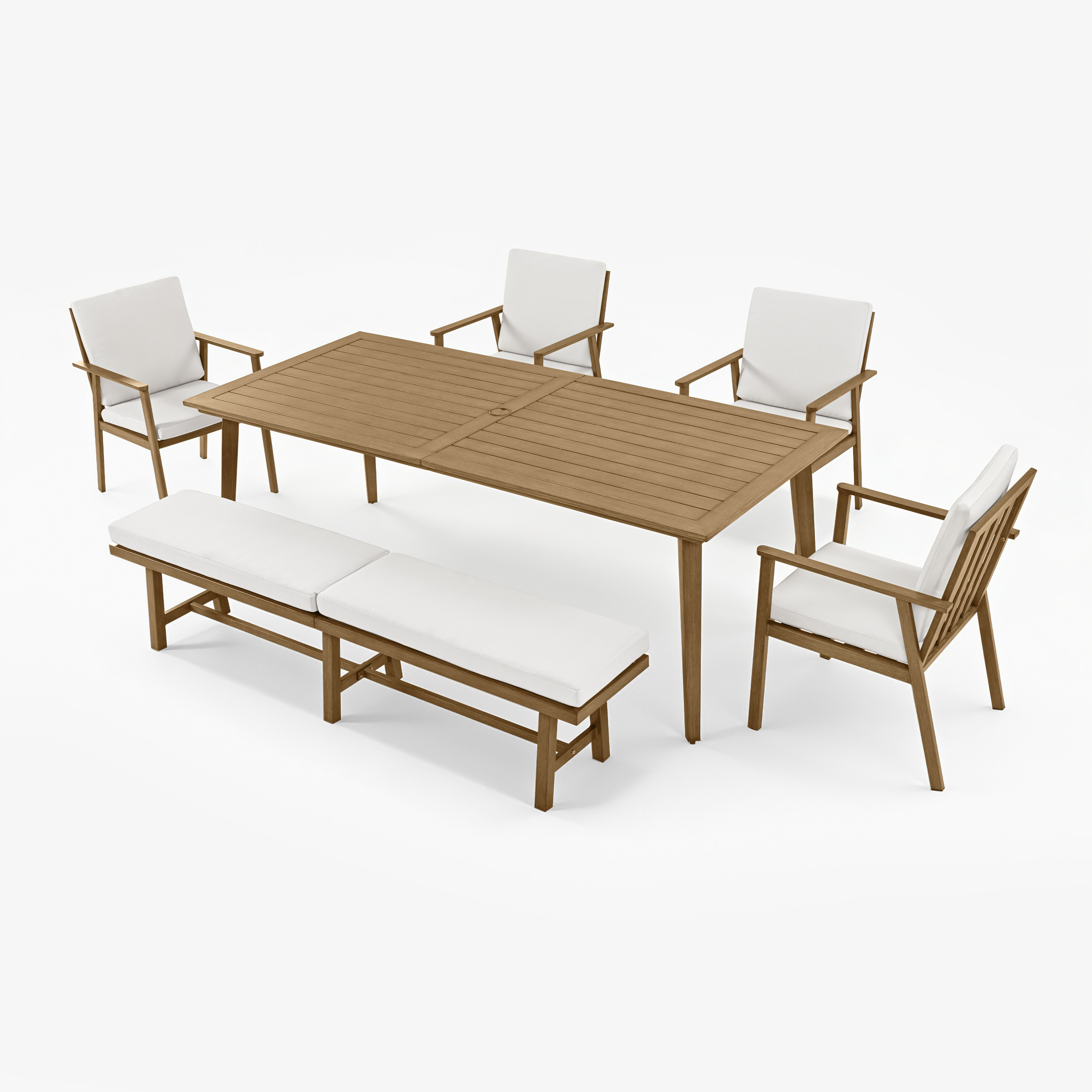 6-Piece Aluminum Patio Dining Set with 76" 3-Seater Bench - DS086