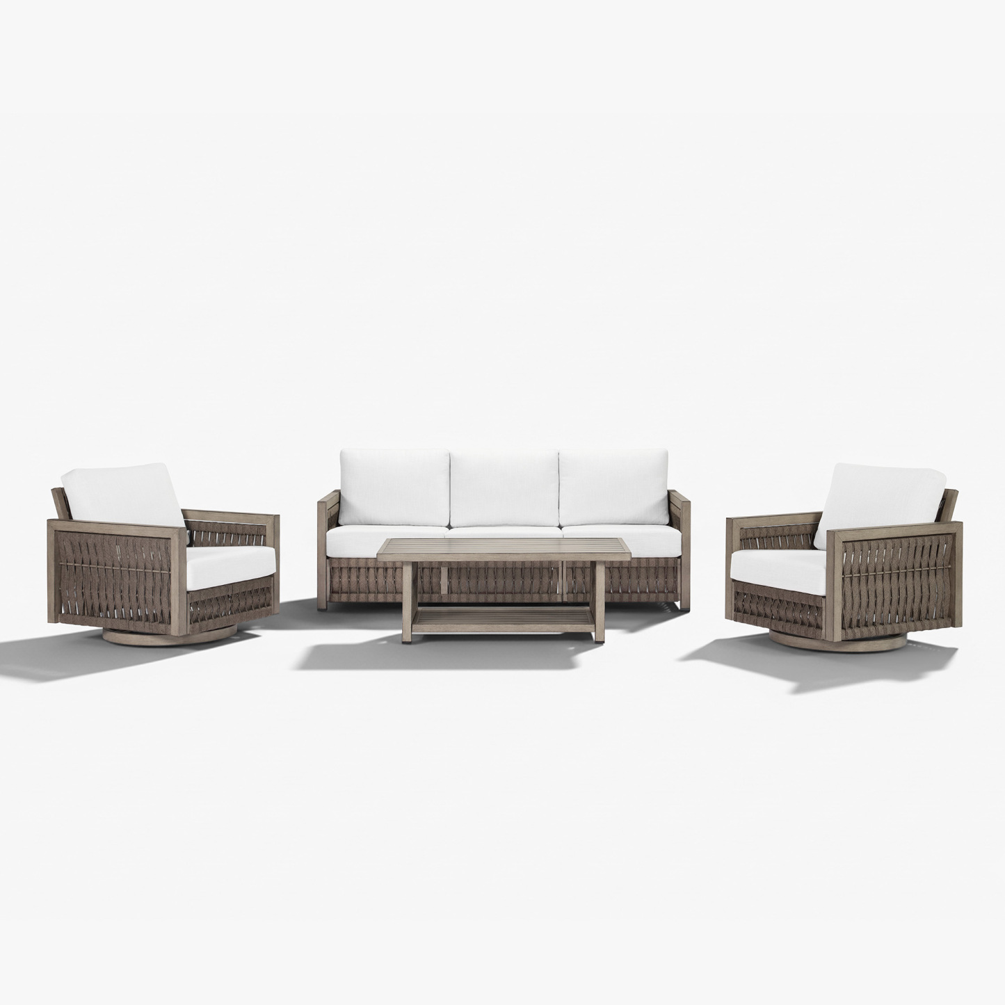 Modern outdoor patio set with woven rattan frame white - Seehill