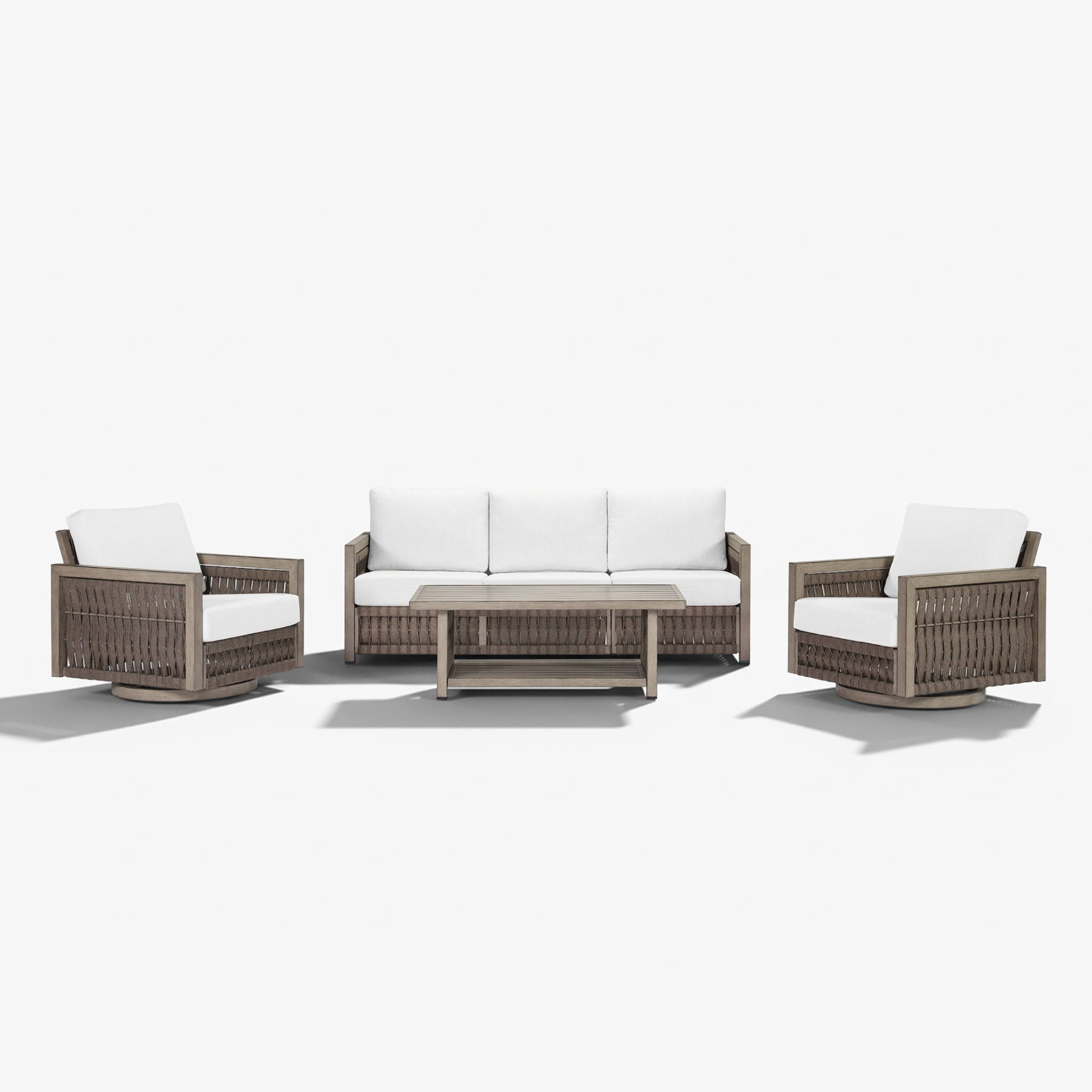 Modern outdoor patio set with woven rattan frame white - Seehill